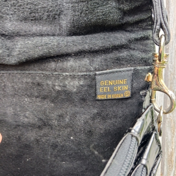 Vintage Eel Skin Eelskin Clutch Shoulder Bag Black Leather Lined Womens Purse - Picture 7 of 11